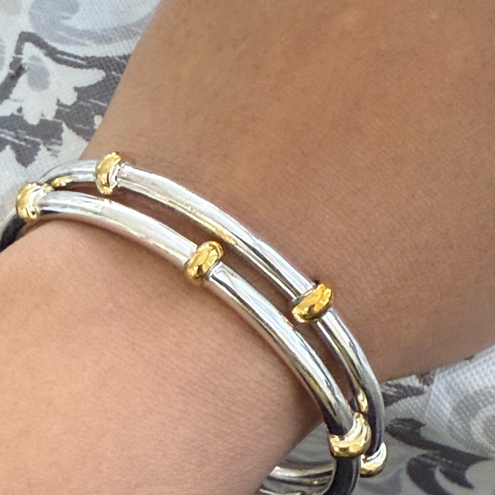 Solid Sterling Silver Two Tone Bangle Set - image 1